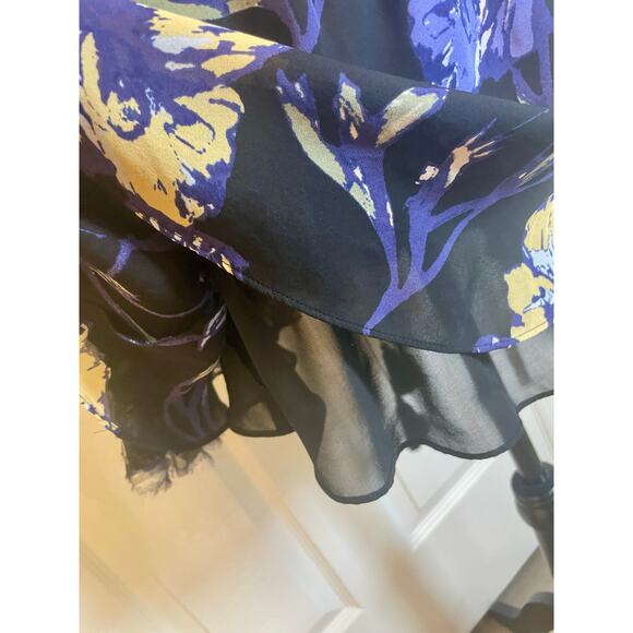 RAMY BROOK MINI DRESS MILENE 100% SILK BLUE FLORAL RUFFLE SMOCKED WAIST SZ S - Picture 12 of 16